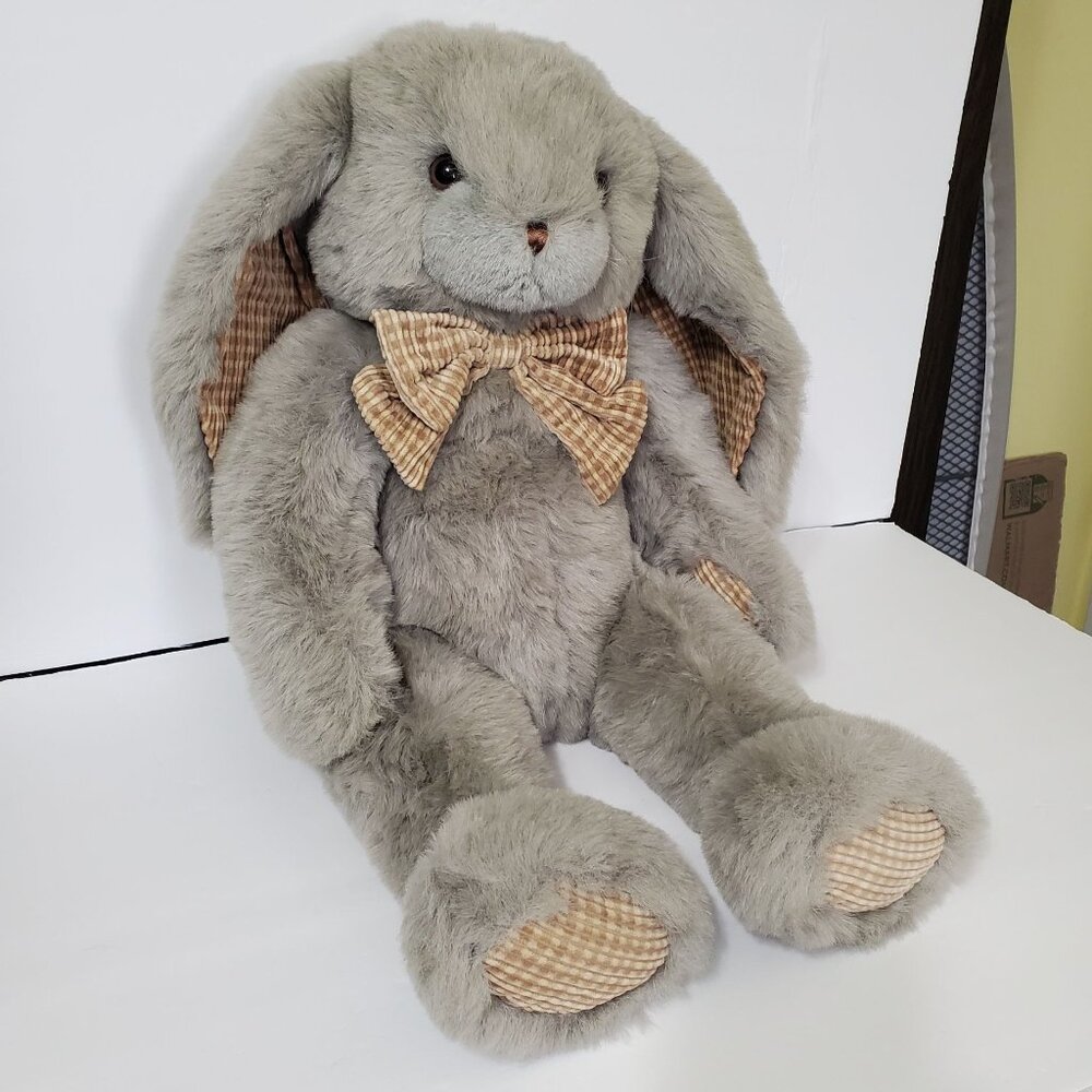 Vintage Stuffy Rabbit People Pals Toy Plush Easter Bunny Checked Corduroy Trim - Picture 7 of 16